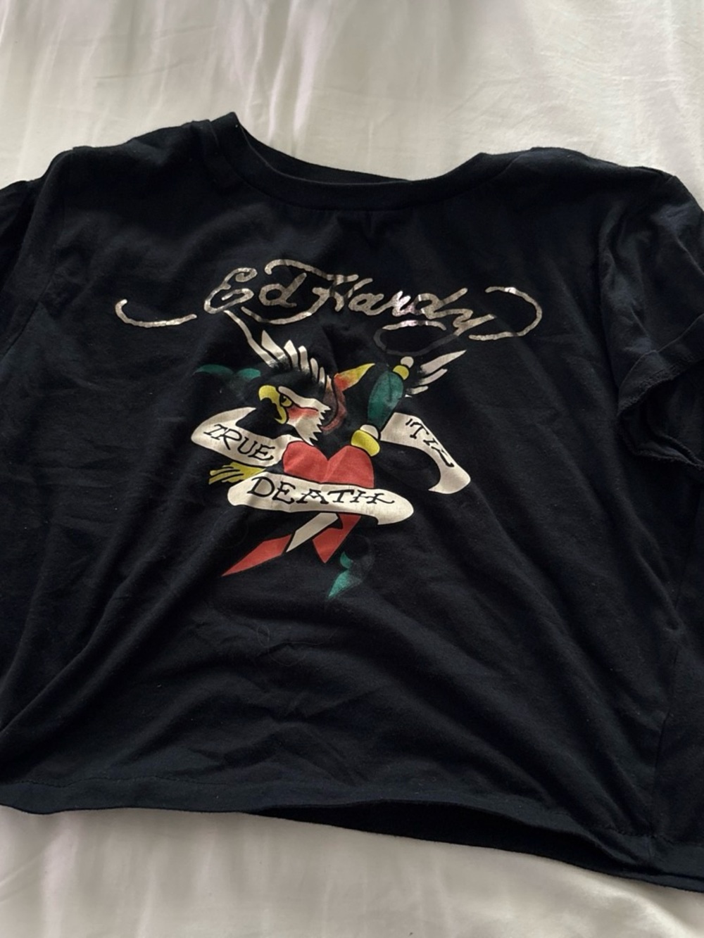 Ed Hardy Black Kids Tee with Multicolor Tattoo Heart Graphic